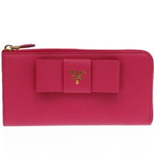 Prada Round Zipper Ribbon 1 M0506 Leather Saffiano Leather Peonia 1211 Long